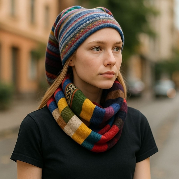 Accessories - Multicolor Striped Knit Beanie and Scarf Set